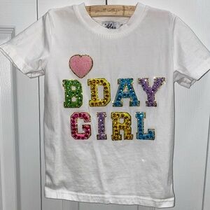 Lola + The Boys White BDAY GIRL Sequin T-Shirt